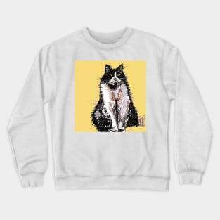 Tuxedo Cat Cute Drawing - on Yellow Crewneck Sweatshirt